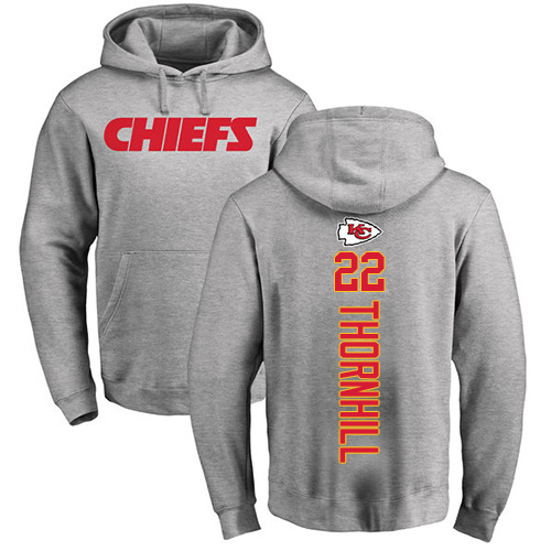 Men Kansas City Chiefs #22 Thornhill Juan Ash Backer Pullover Hoodie